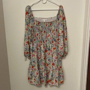 Lauren Conrad Dress White with Red & Blue Flowers Size XXL